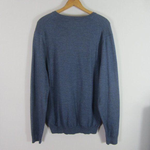 Brooks Brothers L Blue Merino Wool V Neck Sweater - Picture 2 of 7